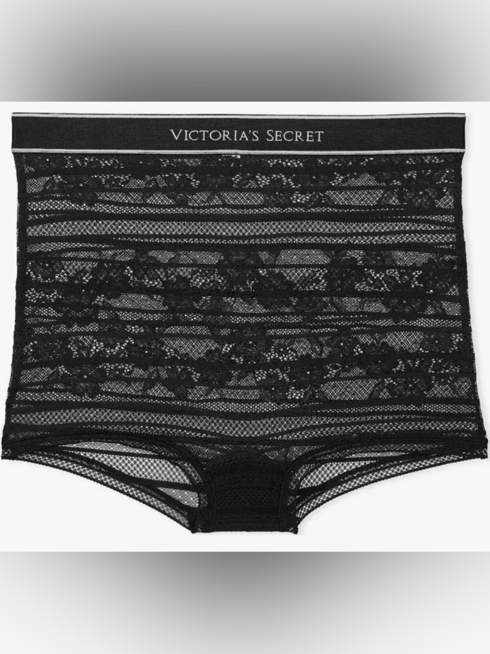 Victoria's Secret Black Lace High-Waist Boyshorts with Logo Waistband